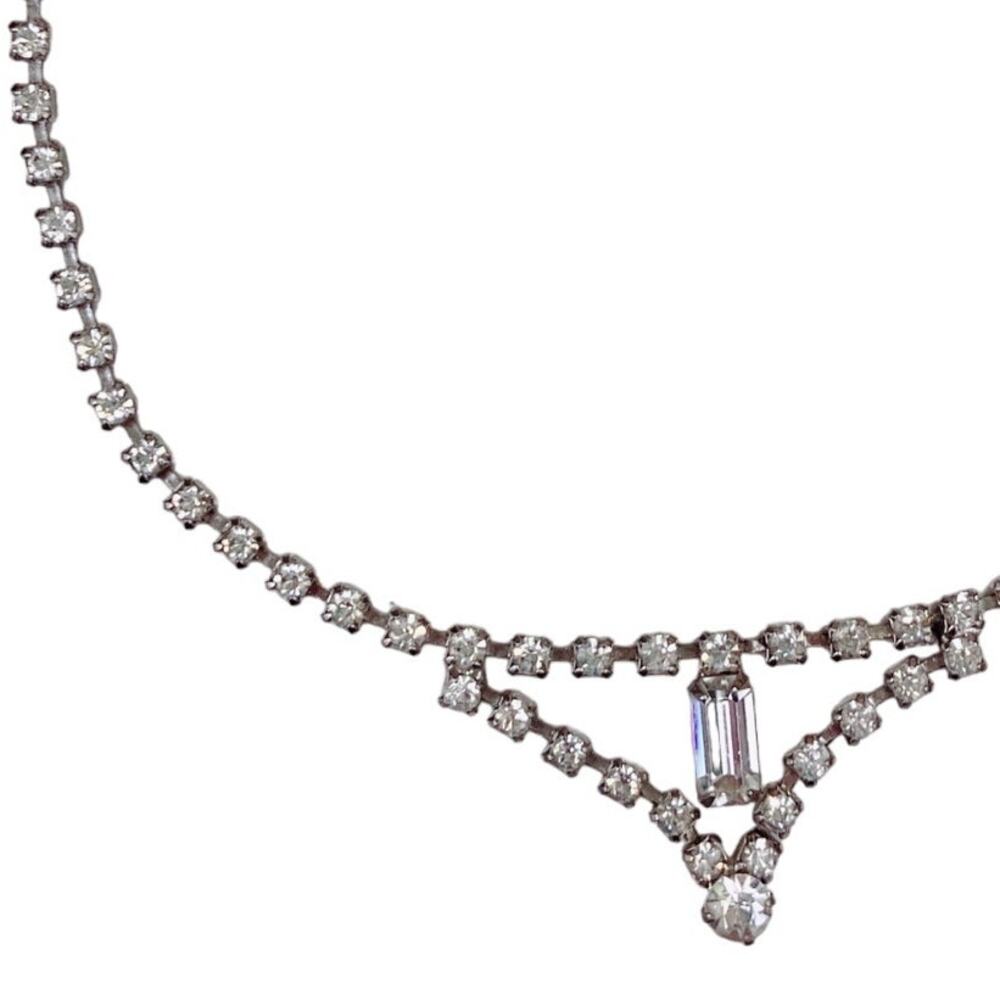 Vintage Mid Century Choker Necklace, Rhinestone, Hollywood Regency, 1950s